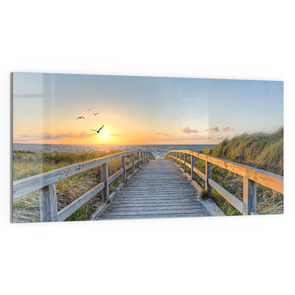 DEQORI Magnettafel Glas 100x50 cm 'Dünenweg zum Meer' beschreibbar Whiteboard